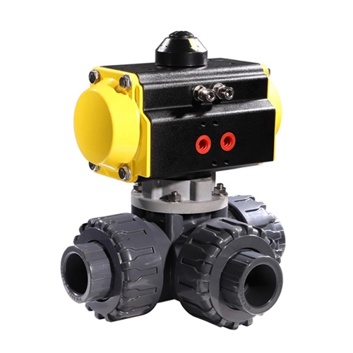 COVNA HK57-T Double Union PVC 3 Way Pneumatic Actuator Ball Valve