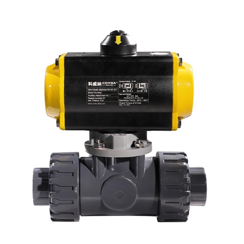 COVNA HK57-T Double Union PVC 3 Way Pneumatic Actuator Ball Valve