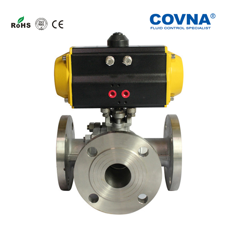 COVNA HK55-TF Series Pneumatic 3 Way Flange Ball Valve