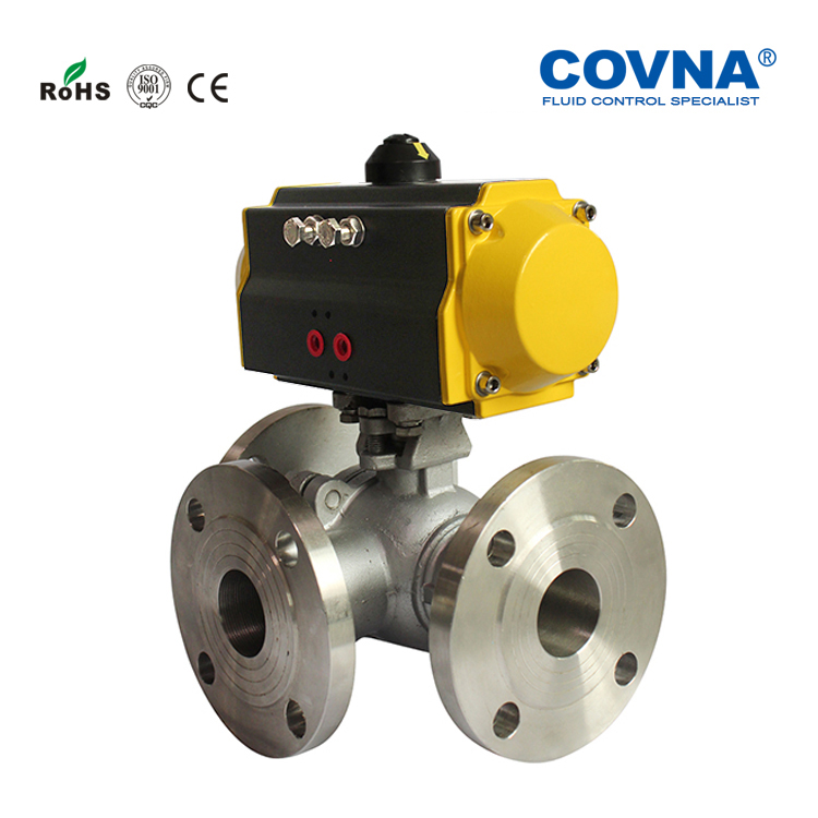 COVNA HK55-TF Series Pneumatic 3 Way Flange Ball Valve