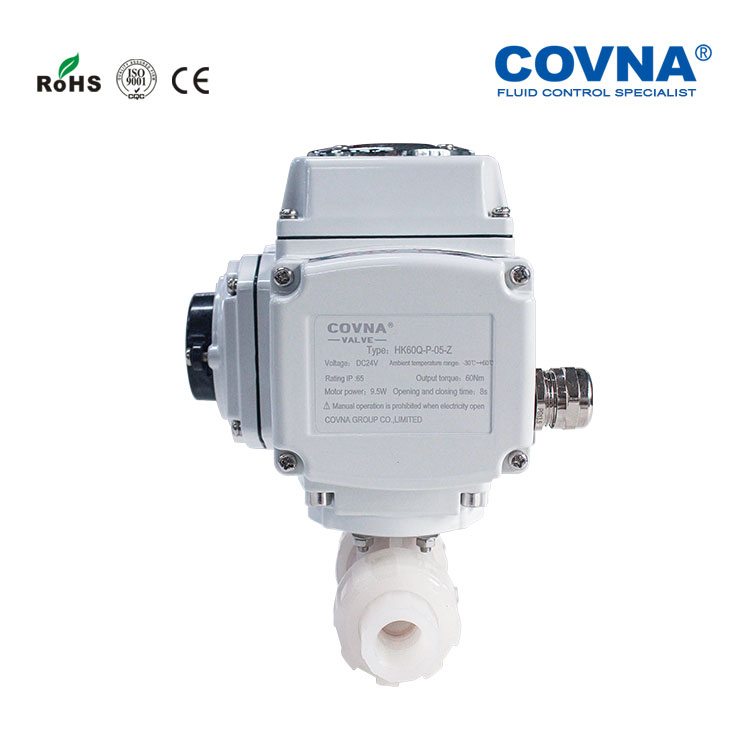 COVNA HK60-Q-P PVDF Double Union Motor Operated Ball Valve