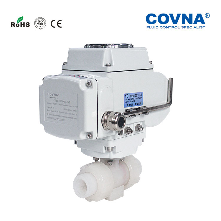 COVNA HK60-Q-P PVDF Double Union Motor Operated Ball Valve